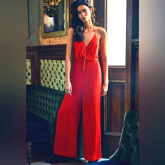 Urban Outfitters Pants - Urban Outfitters Red Surplice Halter Jumpsuit